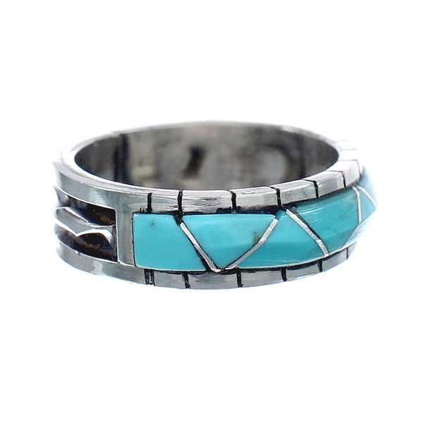 Turquoise Inlay Zuni Sterling Silver Ring Size 9-3/4 JX130550